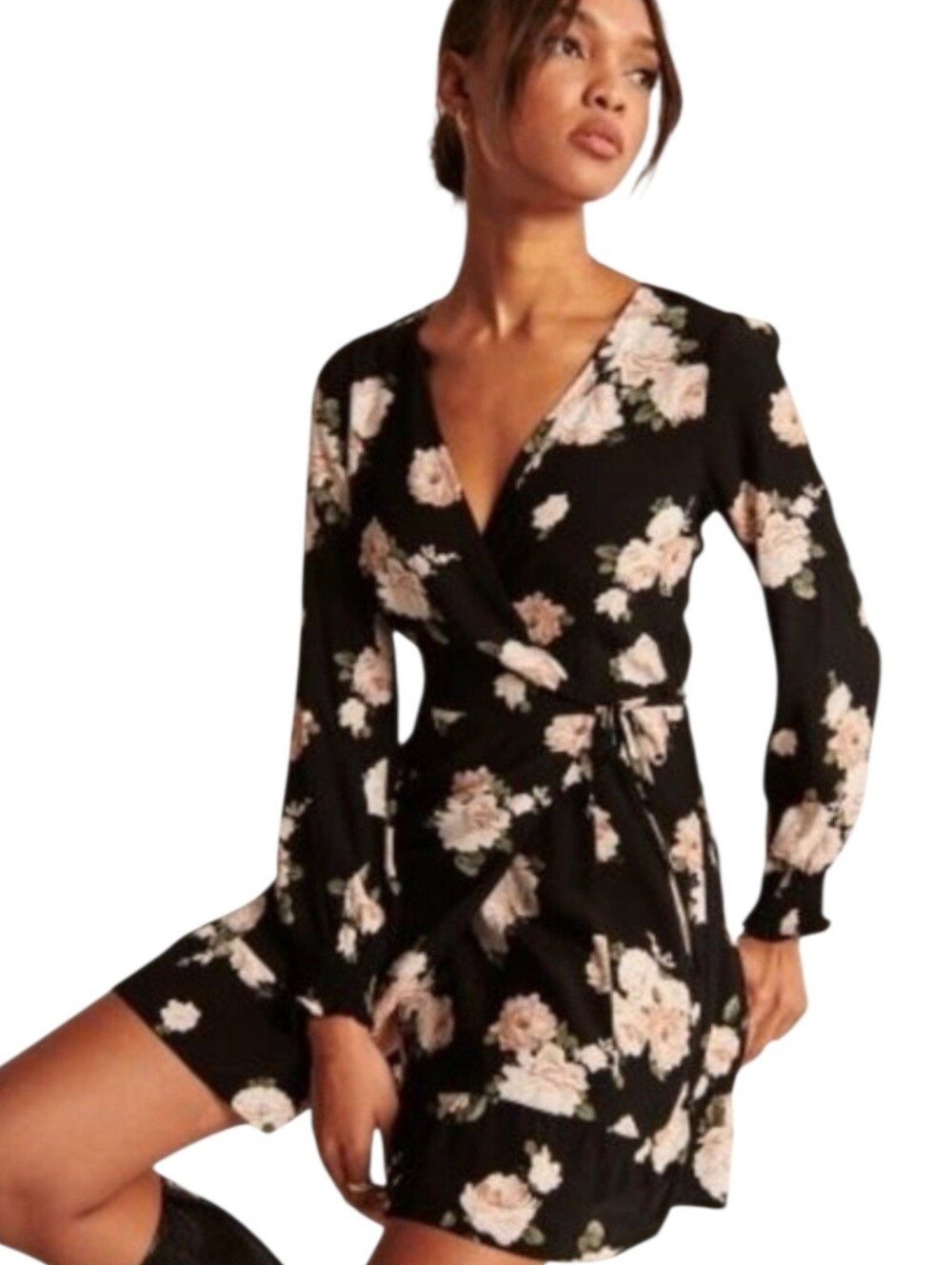 Abercrombie & Fitch Black Floral Wrap Dress Size Small